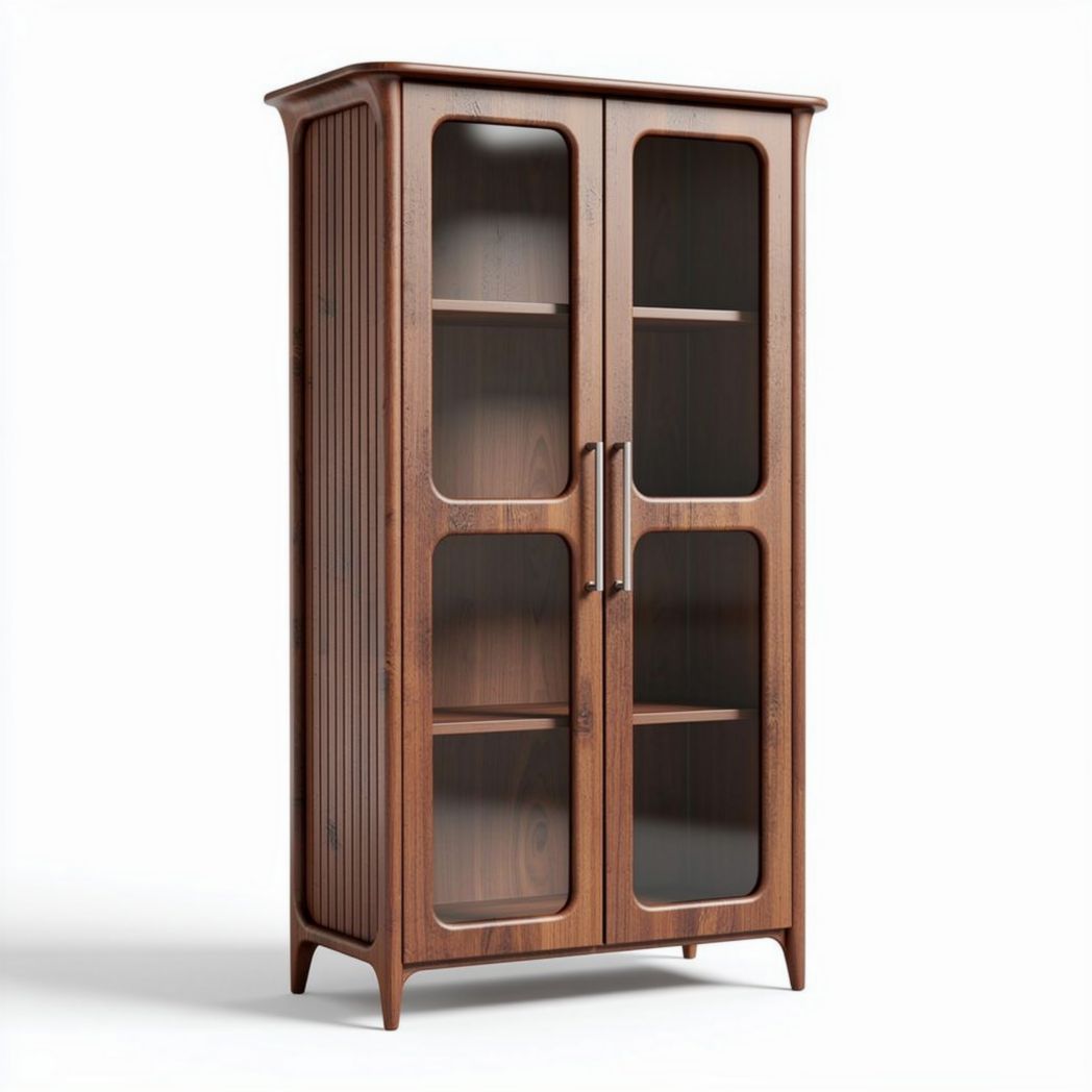 Wooden display cabinet with glass doors for living room storage 90 x 40 x 180cm