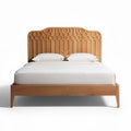 Wooden bed frame with hexagonal patterned headboard and mattress support 202 x 160 x 90cm