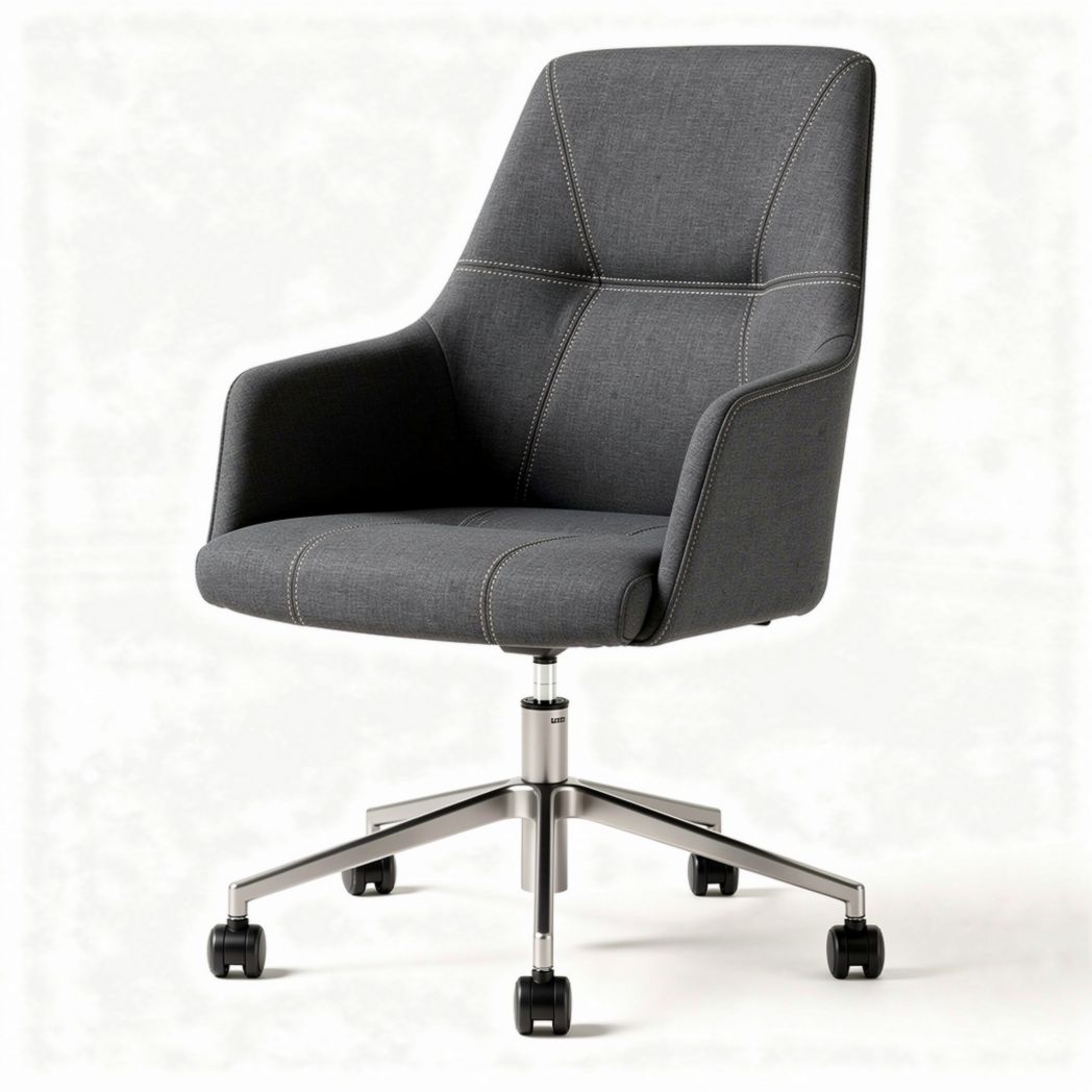 Gray upholstered office chair with metal base and swivel wheels 60 x 60 x 90cm