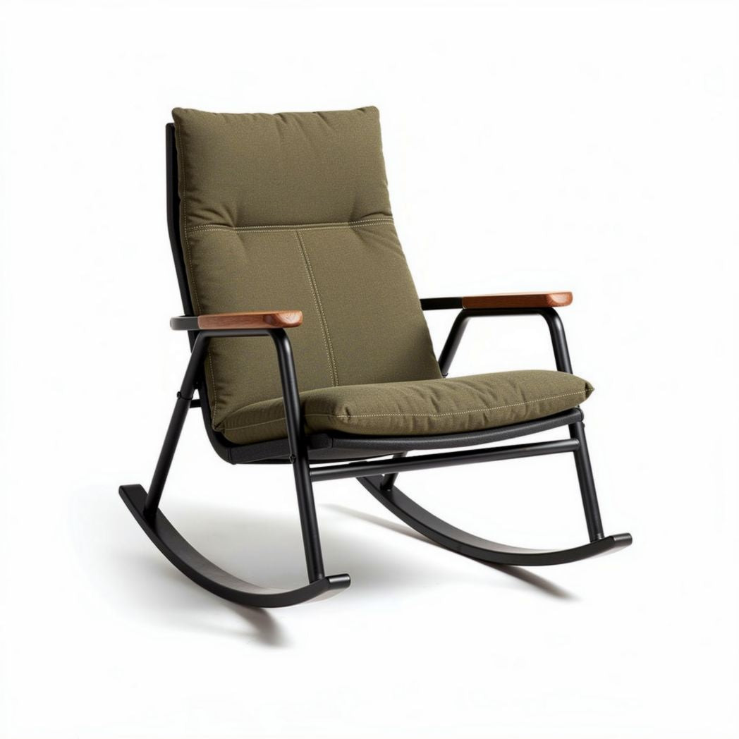 Rocking chair with padded fabric seat and backrest in olive green 80 x 65 x 100cm