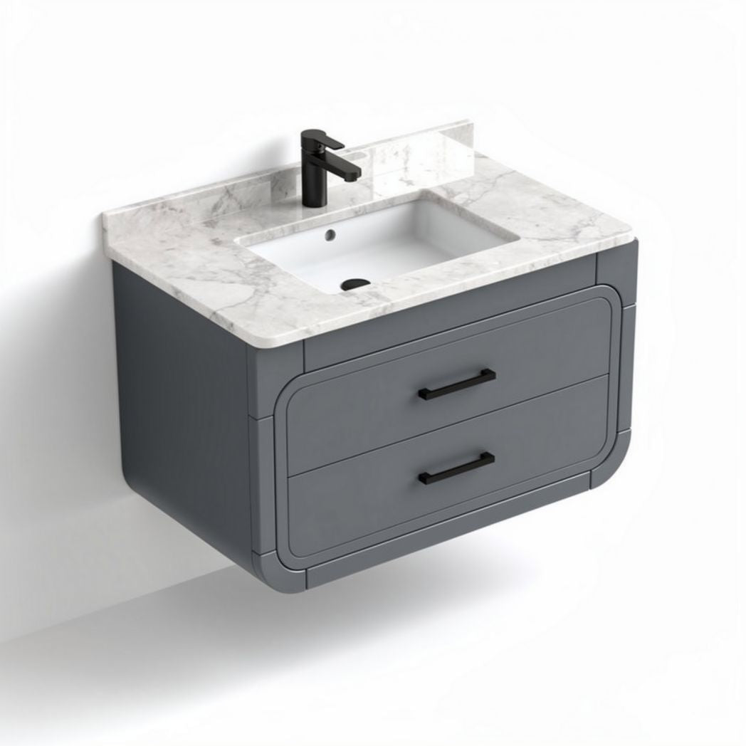 Wall-mounted bathroom vanity with marble countertop and gray finish 70 x 50 x 40cm