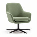 Swivel accent chair with soft fabric in green color and black base