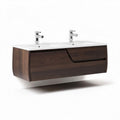 Double sink bathroom vanity cabinet with wood finish and white countertop 120 x 50 x 45cm