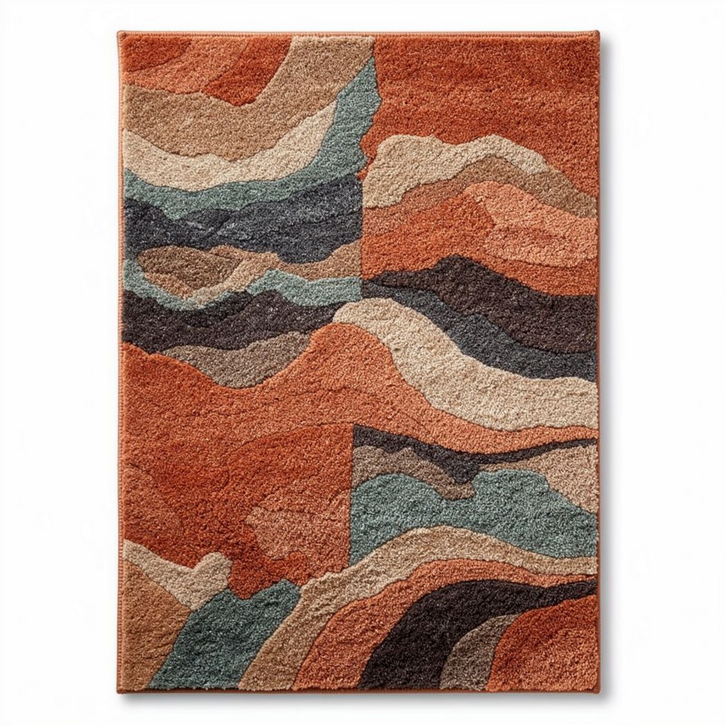 Abstract wave pattern area rug in warm tones 150 x 90 x 1cm