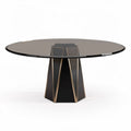 Round glass dining table with geometric metal base 120 x 120 x 75cm