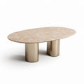 Marble top oval coffee table with ribbed metal legs 150 x 80 x 45cm