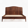 Walnut wood bed frame with slatted base and gently curved headboard 200 x 150 x 100cm